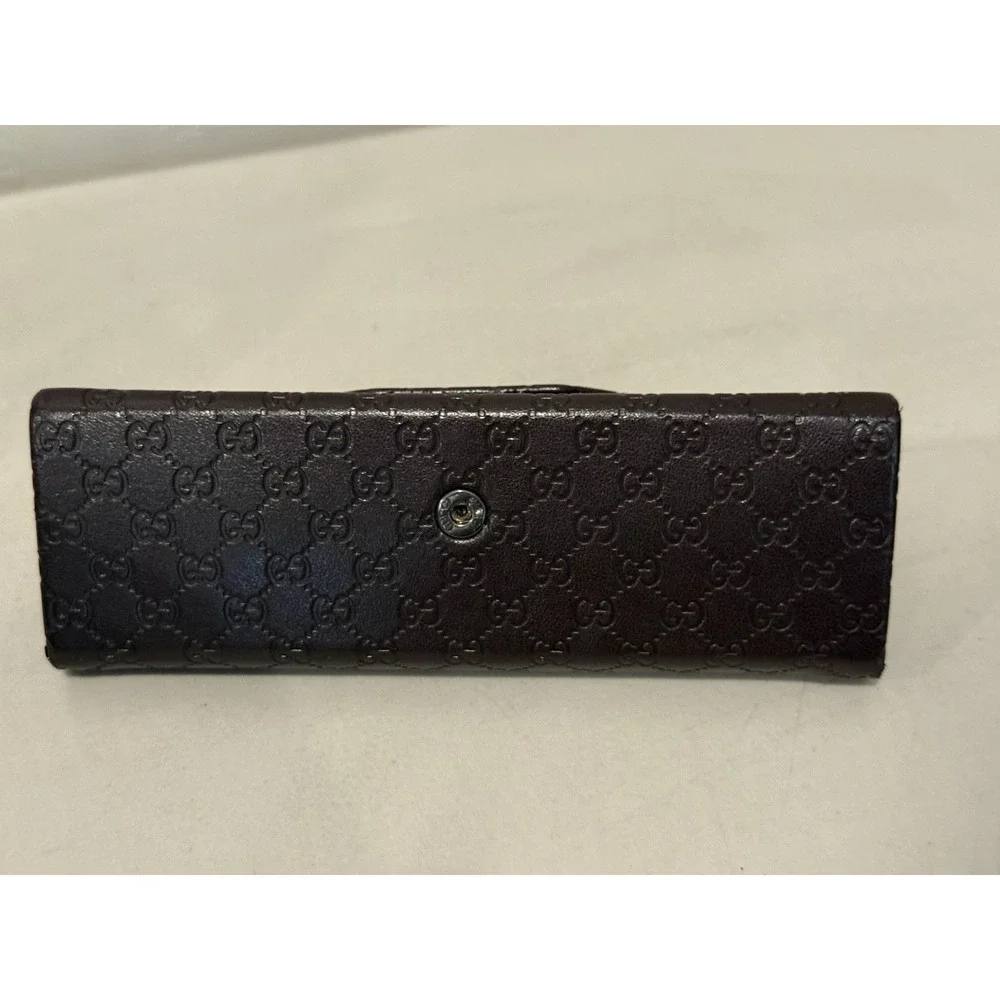 GUCCI Brown Embossed Leather Hardshell Folding Triangle Glasses Case Suede